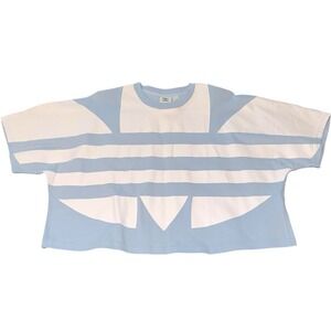 Adidas Originals Oversized Trefoil Cropped Tee Blue White Logo Streetwear M